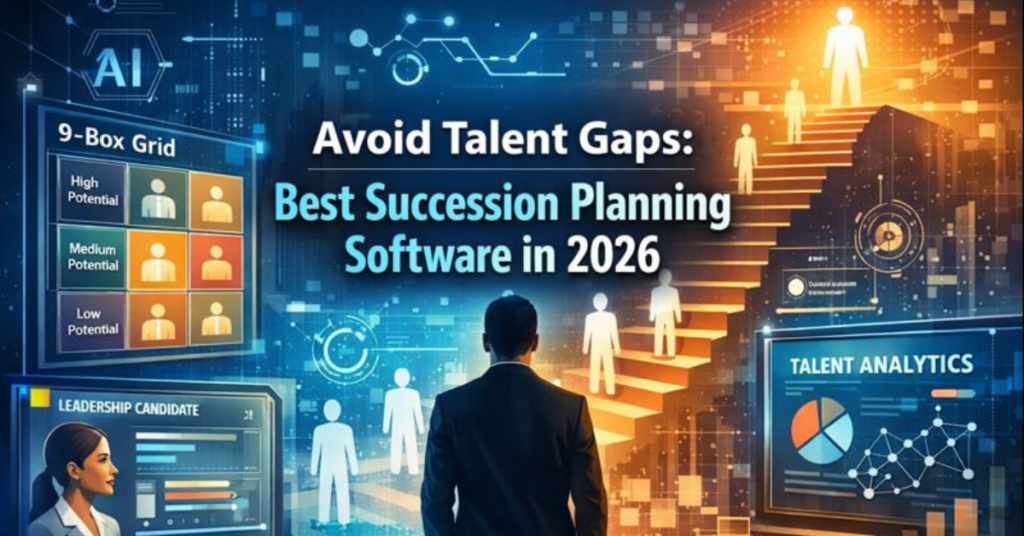 Professionals analyzing a digital dashboard with charts and career paths, illustrating Succession Planning Software in 2026 for leadership development and talent management.