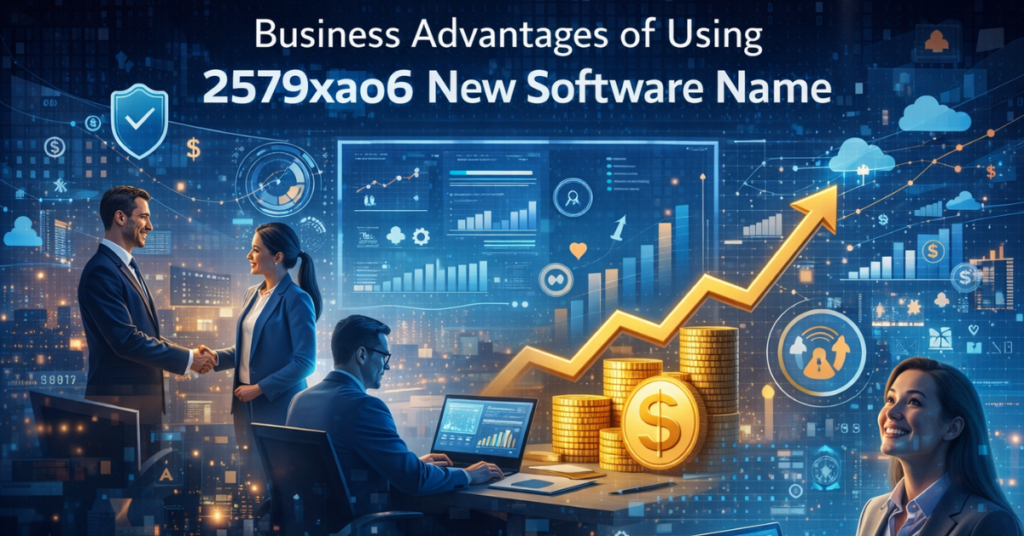 Business advantages of using 2579xao6 New Software Name shown through productivity growth, cost savings, data-driven decisions, and improved operational efficiency in a modern digital workspace.