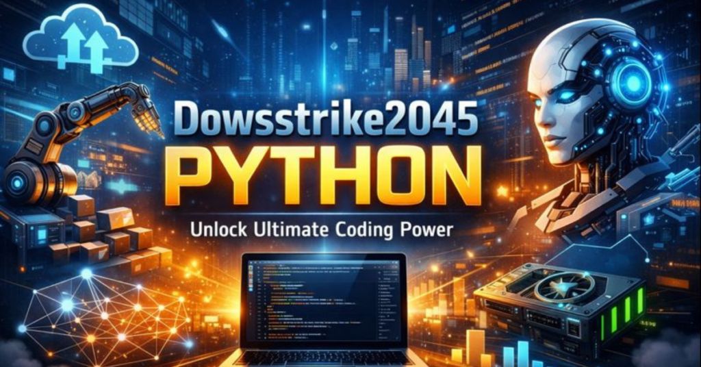 Futuristic feature image showing AI, cloud, and coding visuals representing Software Dowsstrike2045 Python framework and modern high-performance development.