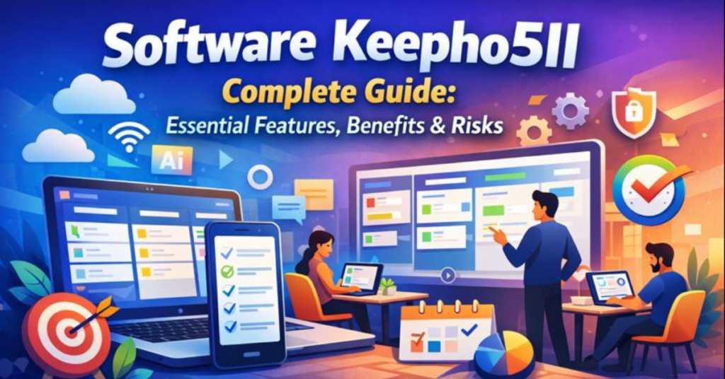Software Keepho5ll productivity dashboard showing task management, team collaboration, automation tools, and workflow optimization in a modern workspace (16:9 feature image).