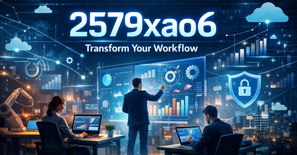 Feature image showing 2579xao6 New Software Name with AI-powered workflow automation, real-time analytics, cloud integration, and team productivity in a modern digital workspace.