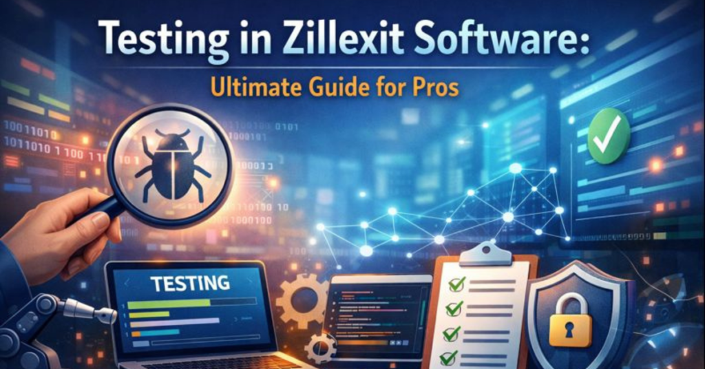 What Is Testing in Zillexit Software illustrated through a modern software testing workflow showing quality assurance, performance checks, and secure system validation.