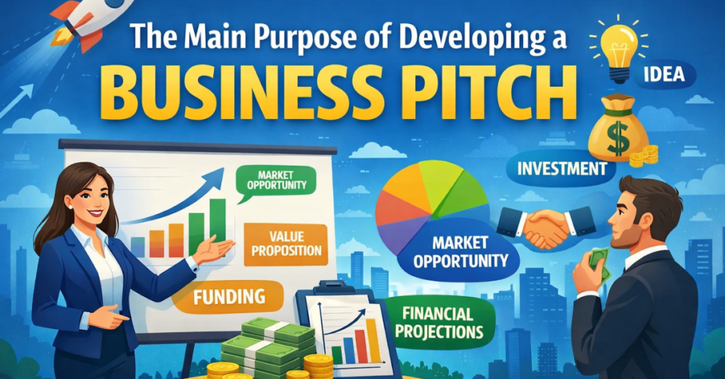 Business professional presenting a pitch deck to attentive investors, highlighting graphs and charts, illustrating 'What Investors Expect from a Winning Business Pitch?' in a modern startup setting.