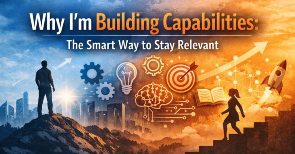 “Why I’m Building Capabilities illustration showing personal growth, skills development, innovation icons, and career progress toward future success”