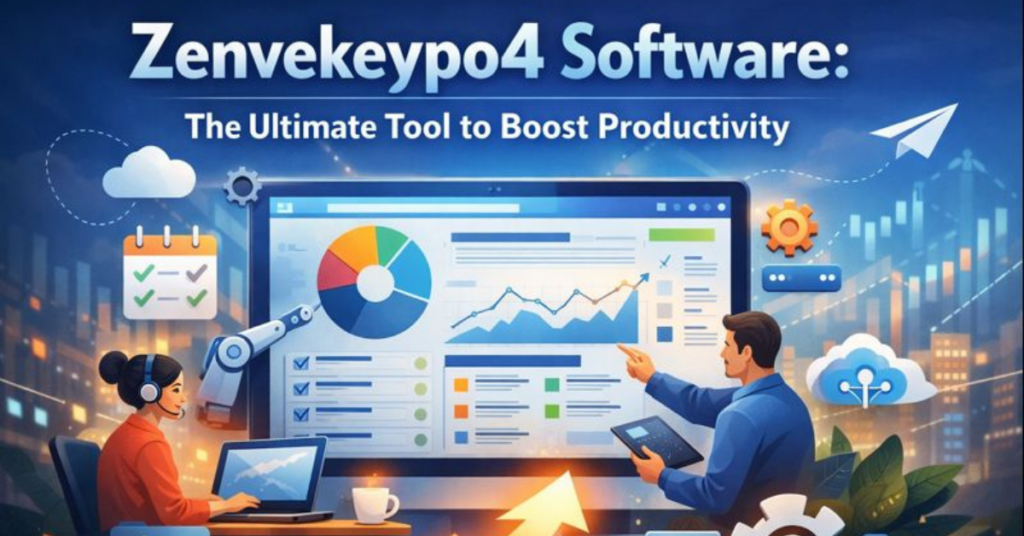 Zenvekeypo4 Software productivity dashboard showing workflow automation, analytics, and team collaboration tools.