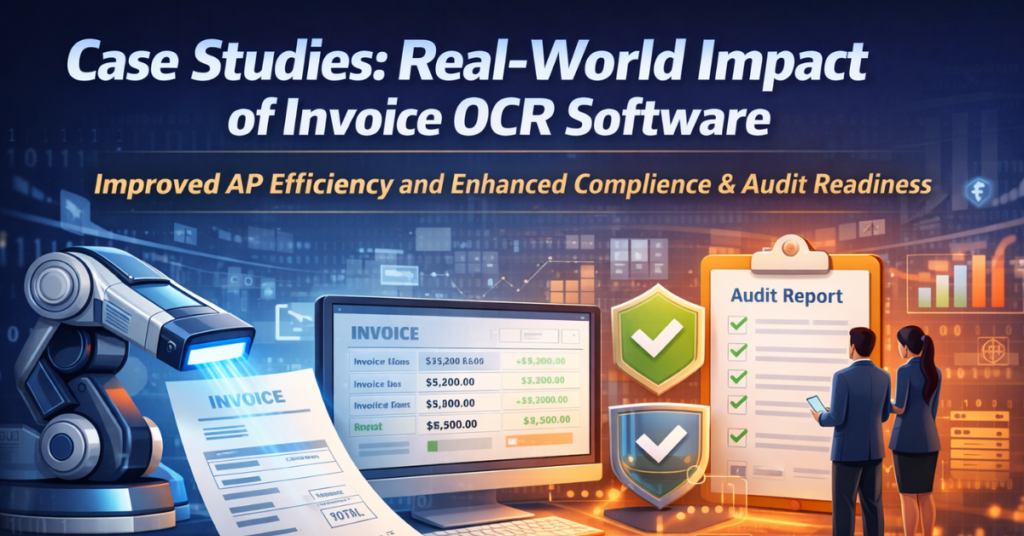 Invoice OCR Software case study image showing automated AP efficiency, invoice scanning, and compliance-ready audit workflow.