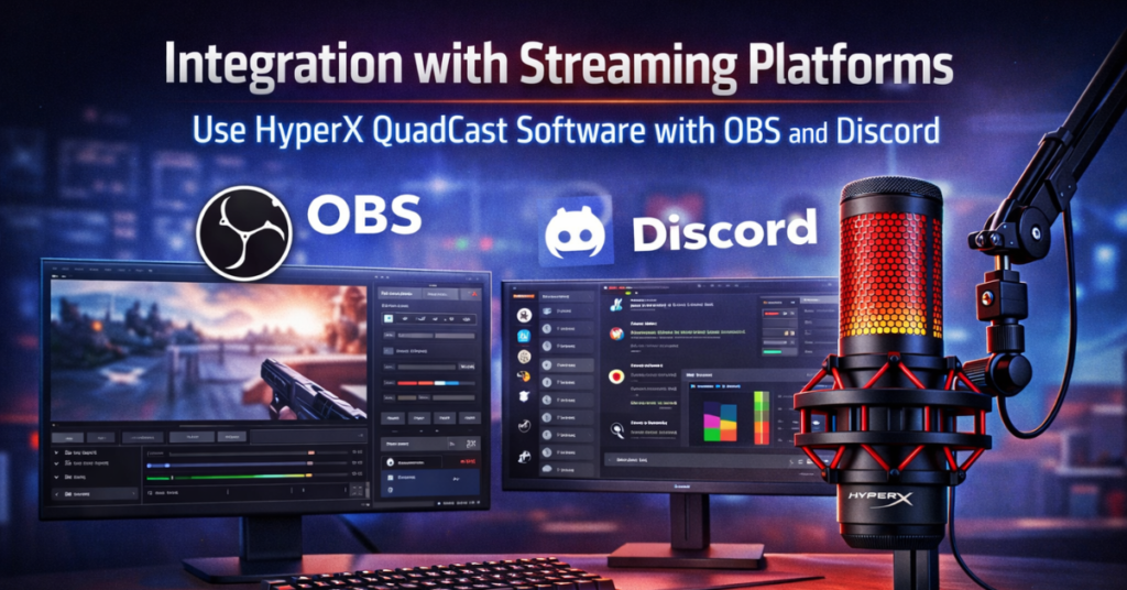 HyperX QuadCast Software integration with OBS and Discord for smooth streaming audio control and voice clarity.