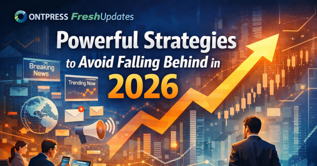 Feature image for Ontpress FreshUpdates showing real-time news updates, personalized feeds, and fast digital information flow in a modern workspace.