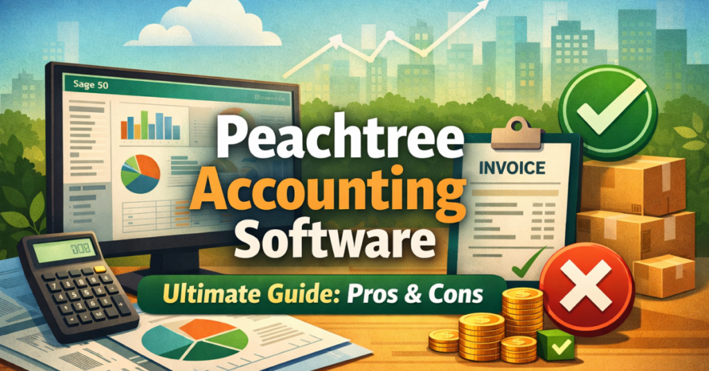 Peachtree Accounting Software dashboard showing financial reports, accounting tools, and business analytics interface