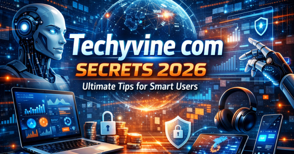 Techyvine com feature image showing smart technology insights, AI tools, cybersecurity, and modern digital solutions in 2026
