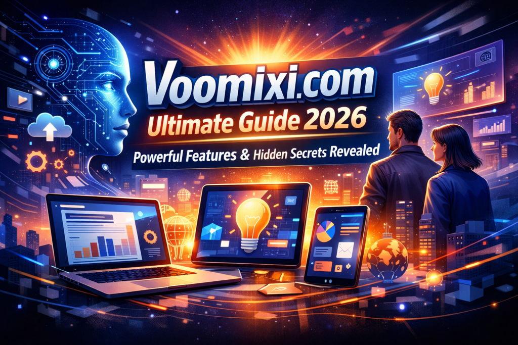 Voomixi com feature image showing futuristic AI technology, digital tools, and creative platform innovation in a 16:9 design.