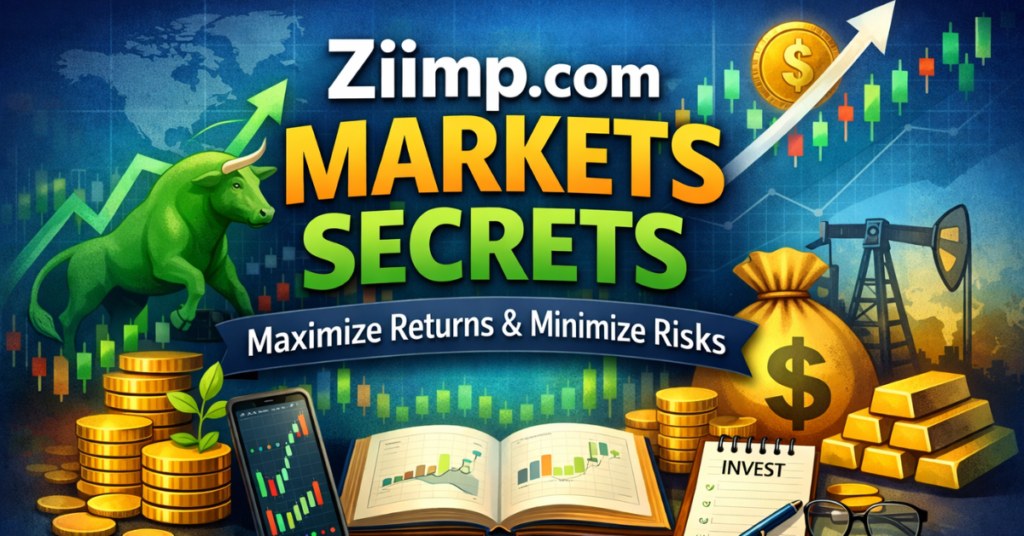 Feature image for Ziimp .com Markets showing stock charts, gold coins, investment tools, and financial growth concepts for maximizing returns and minimizing risks.