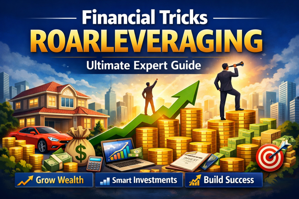 Financial Tricks Roarleveraging feature image showing wealth growth, smart investments, gold coins, rising chart, and business success concept in 16:9 format.