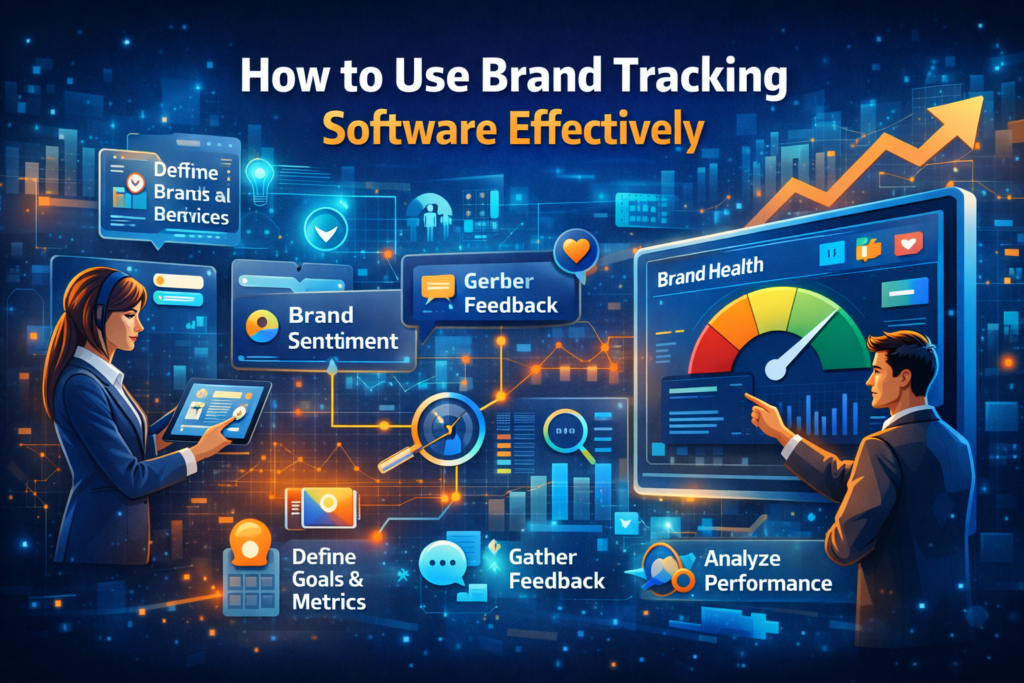 Dashboard analytics and survey insights showing how businesses use Brand Tracking Software to monitor brand performance, customer feedback, and marketing results.