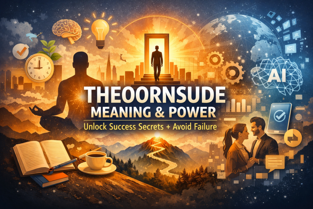 Theoornsude concept illustration showing mindfulness, productivity, AI technology, goal setting, and personal growth in a modern digital world.