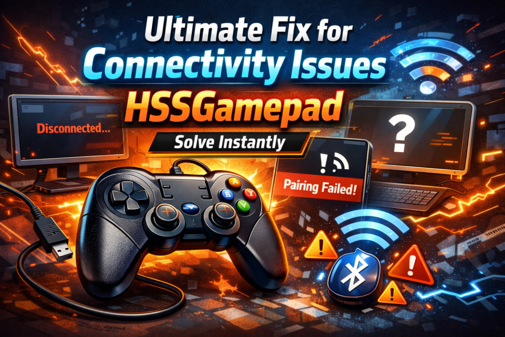 Gaming controller showing Bluetooth disconnect warning and pairing error screens illustrating Connectivity Issues HSSGamepad during gameplay.